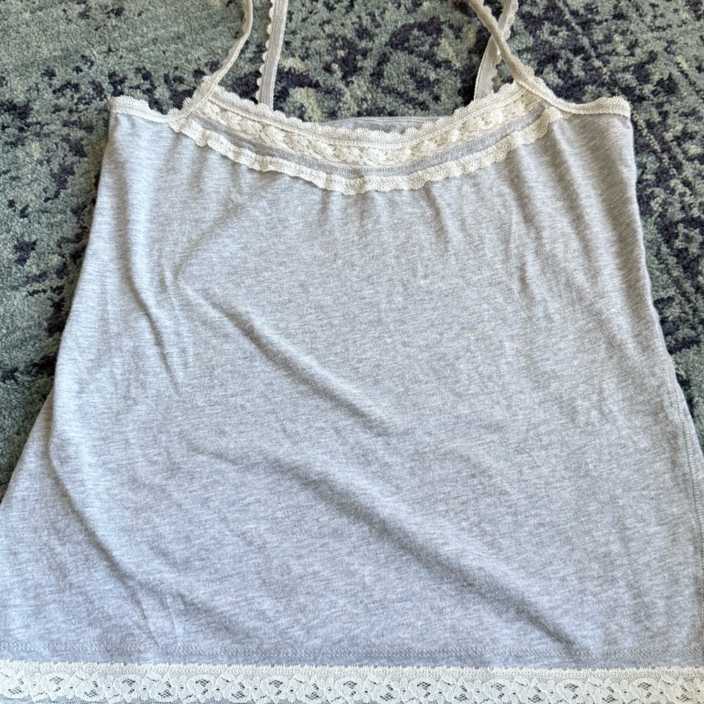 Y2K Lacey Loungewear Loft Casual Gray Tank Top Size Medium